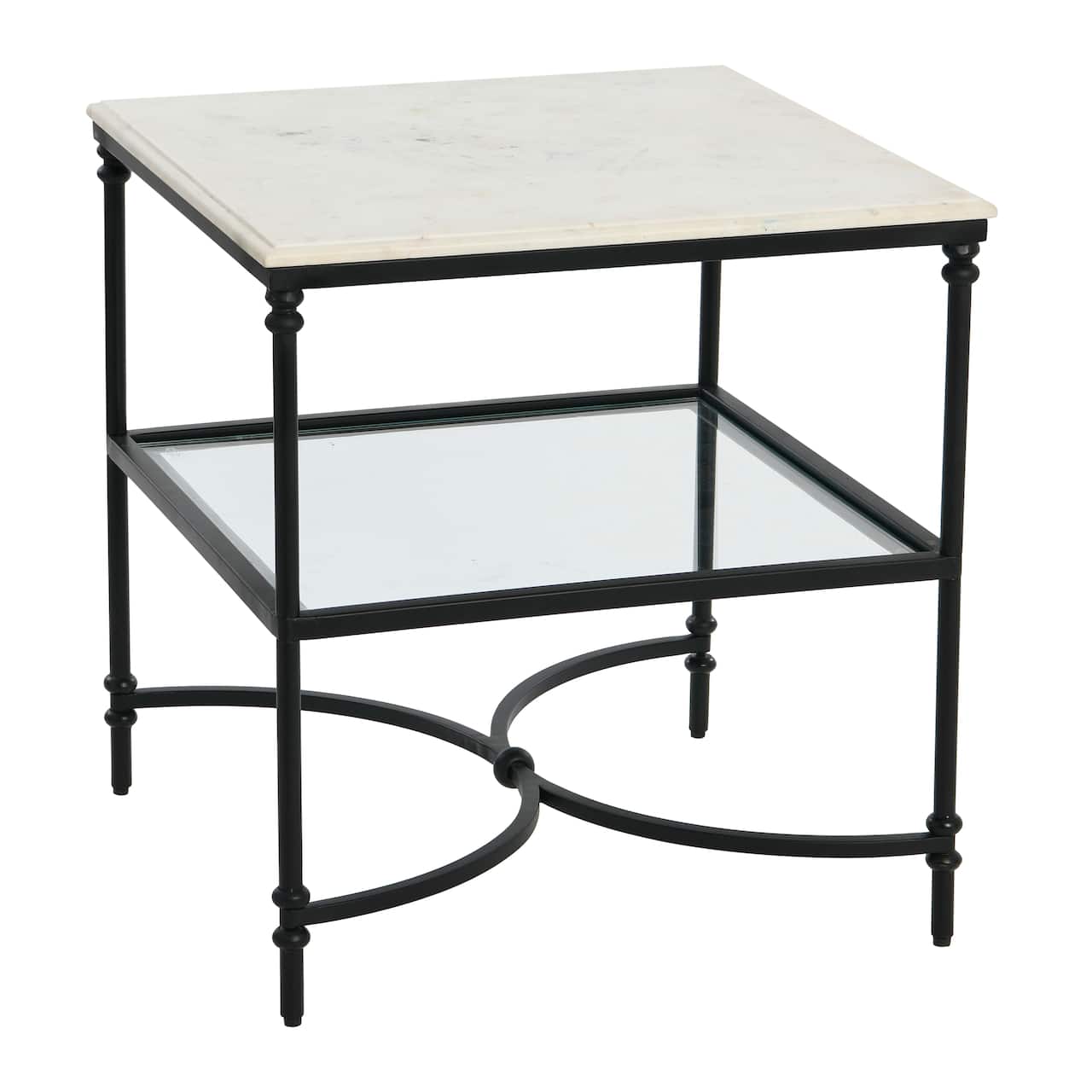 Hello Honey® 25" Libertine Genuine Marble and Metal End Table with Glass Storage Shelf